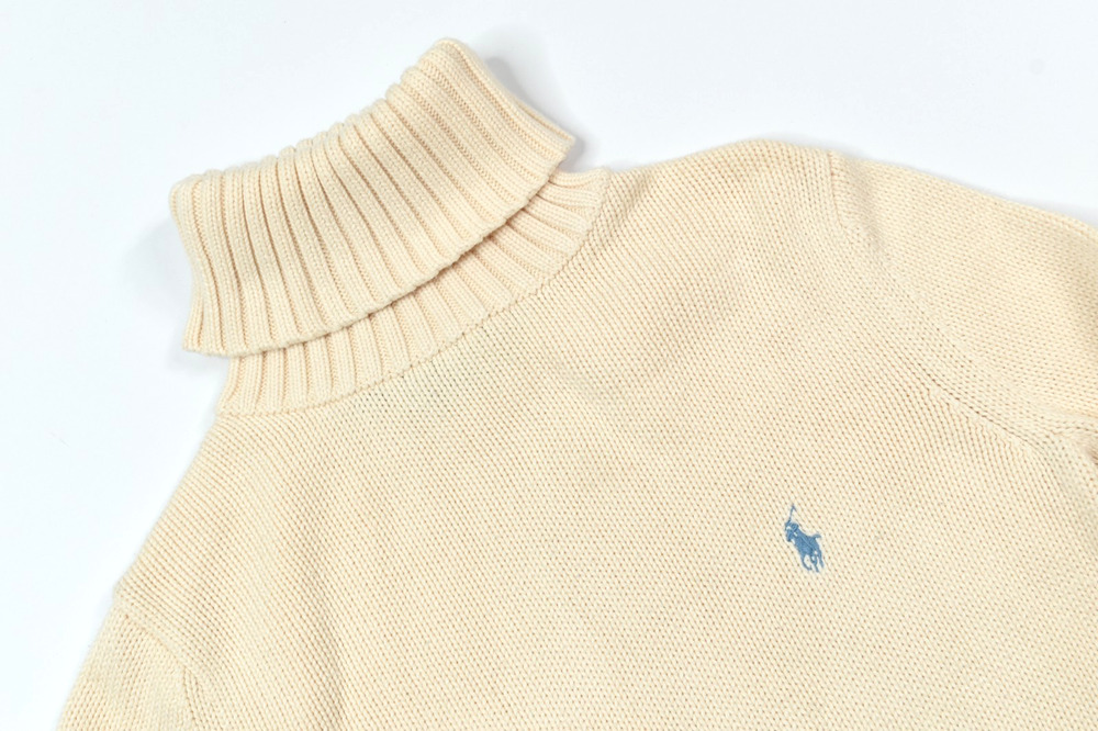 Ralph Lauren Sport Turtleneck Sweater Womens Small Beige Long Sleeve Cotton Knit
